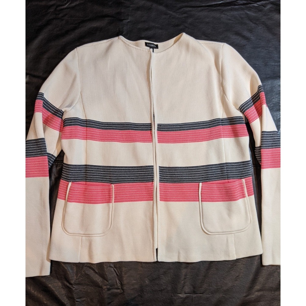 Talbot's Knit Jacket Multicolor Stripe Size Large Eye And Hook Closure‎